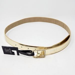 INC Womens Rhinestone Buckle Belt Metallic Gold
